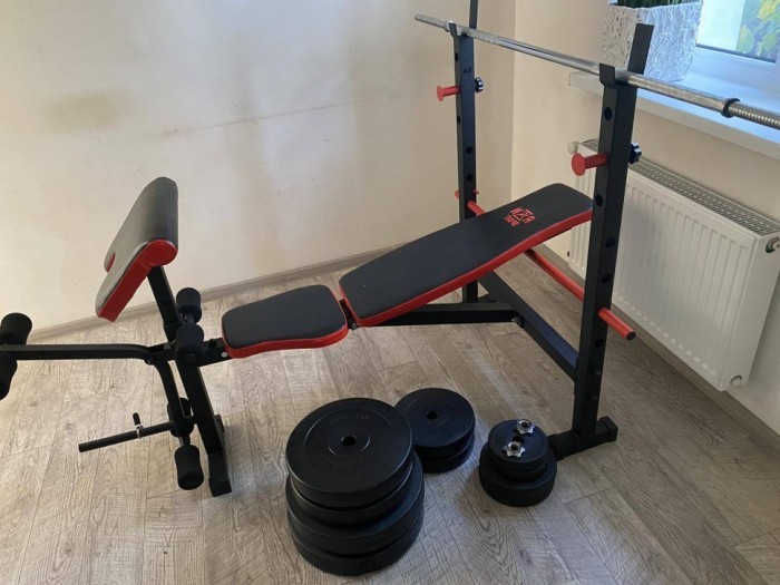 Скамейка для жима ReadMeBlack + штанга 75 кг с гантелями 2х20 кг RN-Sport
