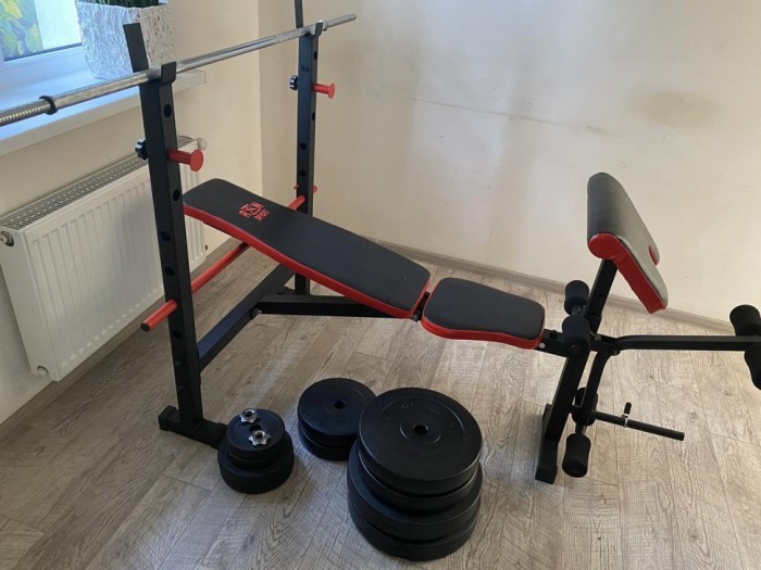 Скамейка для жима ReadMeBlack + штанга 75 кг с гантелями 2х20 кг RN-Sport