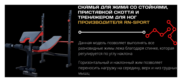 Скамейка для жима ReadMeBlack + штанга 75 кг с гантелями 2х20 кг RN-Sport