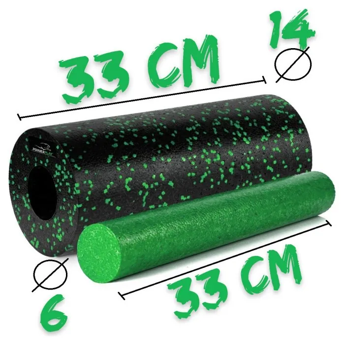 Массажный ролик (роллер) гладкий PowerPlay PP-4348 2 in 1 EPP Foam Roller Черно/Зеленый (33x14см.)