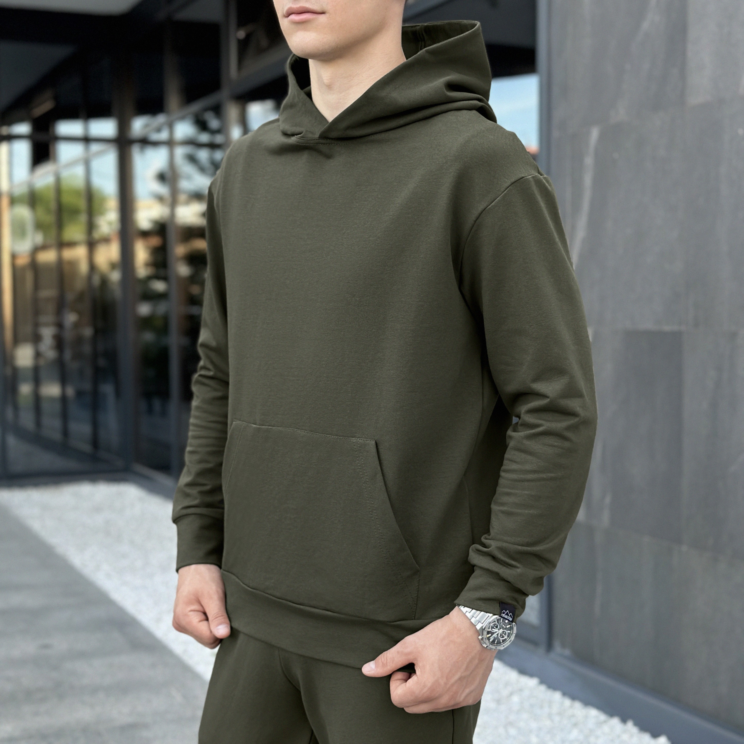 Чоловіче демісезонне худі з капюшоном світлий хакі Pobedov 001