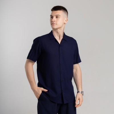 Чоловіча сорочка з коротким рукавом темно-синя Pobedov Marsel