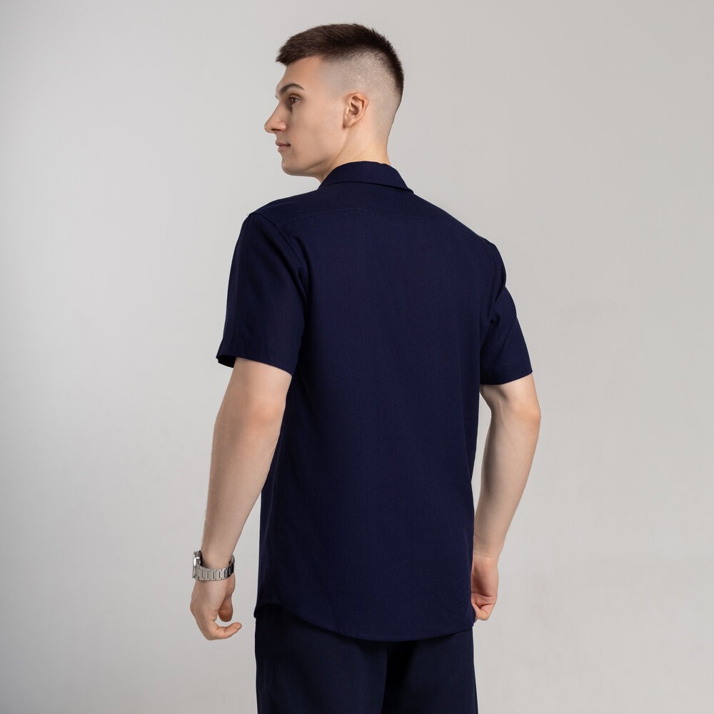 Чоловіча сорочка з коротким рукавом темно-синя Pobedov Marsel