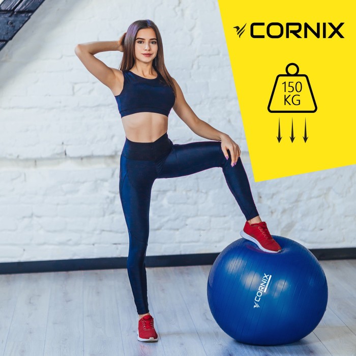 М'яч для фітнесу (фітбол) Cornix 55 см Anti-Burst XR-0015 Blue