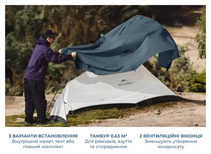 Намет надлегкий двомісний Naturehike Cloud Up Pro CNK2350WS020, 20D, блакитний