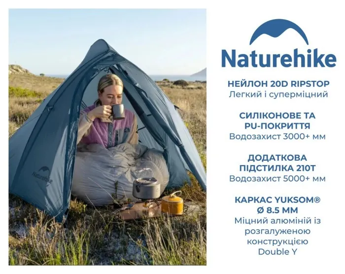 Намет надлегкий двомісний Naturehike Cloud Up Pro CNK2350WS020, 20D, блакитний