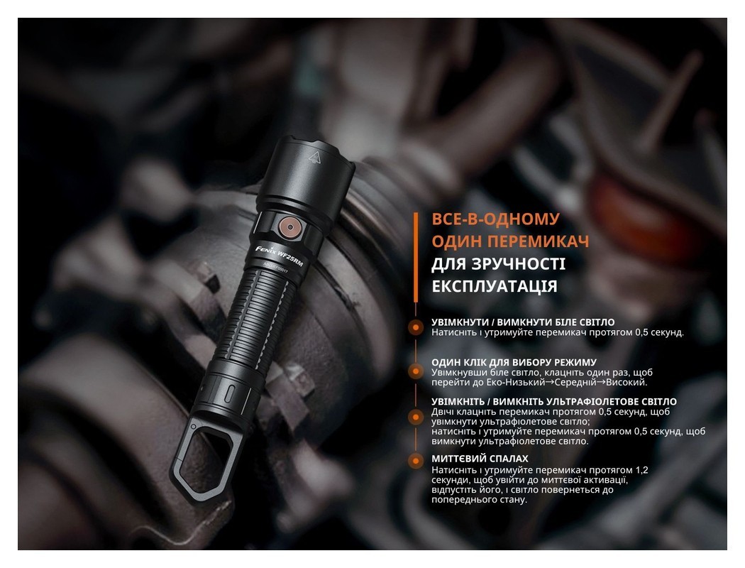 Ліхтар професійний Fenix WF25RM з магнітною зарядкою, укр, укр