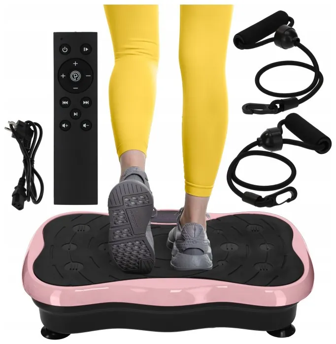 Виброплатформа для тренировок 4FIZJO Ultra+ с пультом и эспандерами Black/Pink (P-5905973402880)