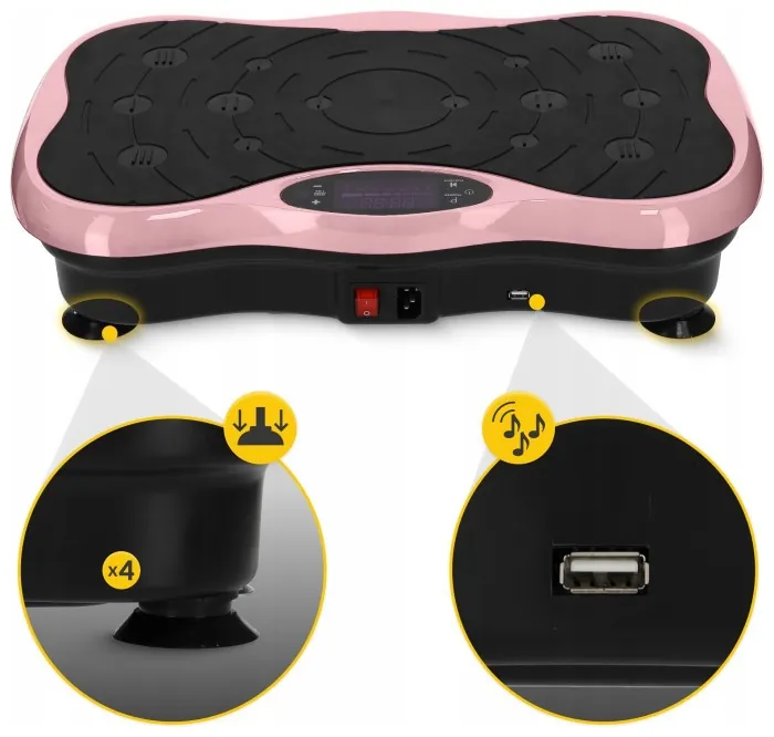 Виброплатформа для тренировок 4FIZJO Ultra+ с пультом и эспандерами Black/Pink (P-5905973402880)