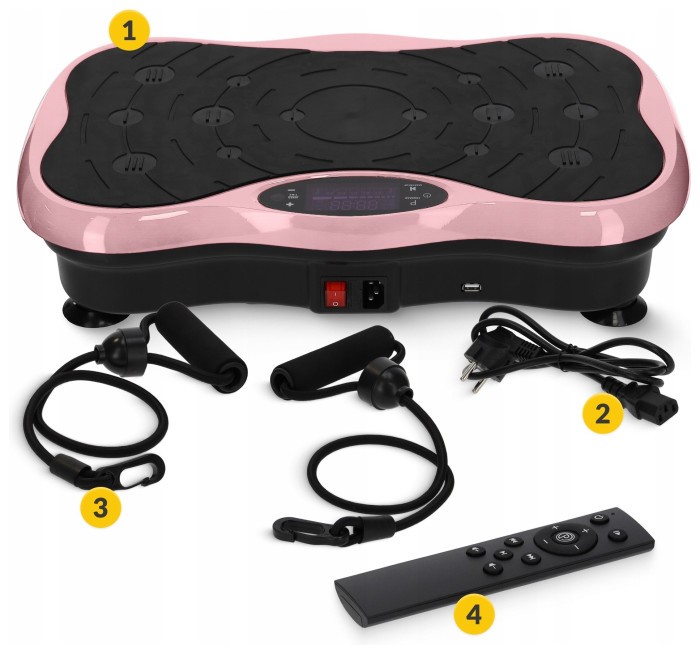 Виброплатформа для тренировок 4FIZJO Ultra+ с пультом и эспандерами Black/Pink (P-5905973402880)