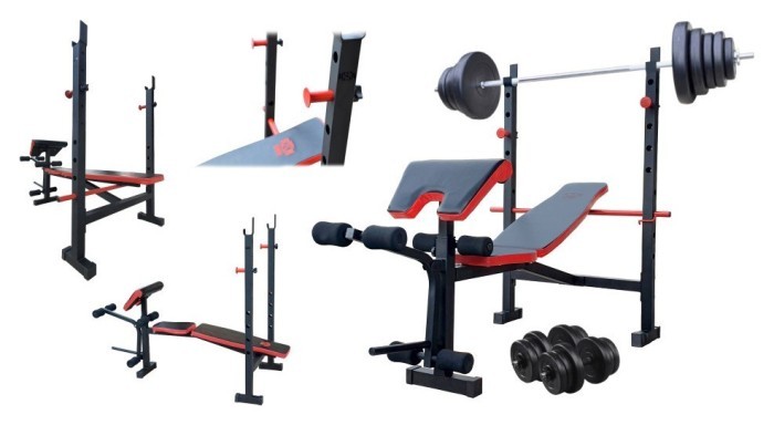 ТОП! Скамейка для жима ReadMeBlack + Штанга 83 кг, гриф W, гантели RN-Sport