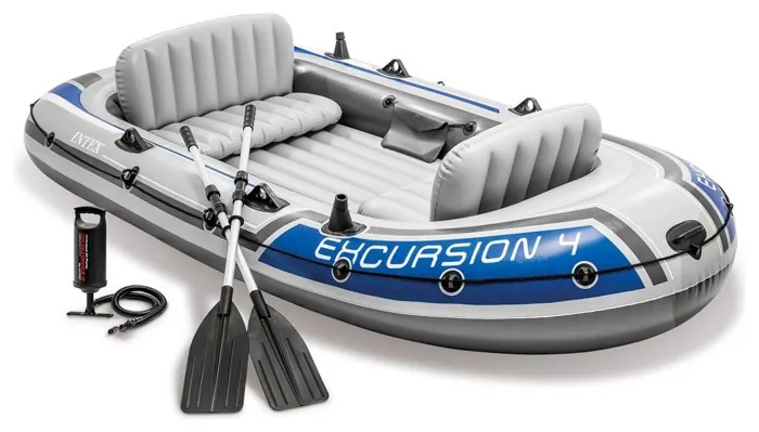 Лодка надувная Intex Excursion 4 315 x 165 x 43 см, серо-синий
