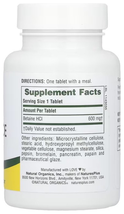 Betaine Hydrochloride 600mg - 90 tabs