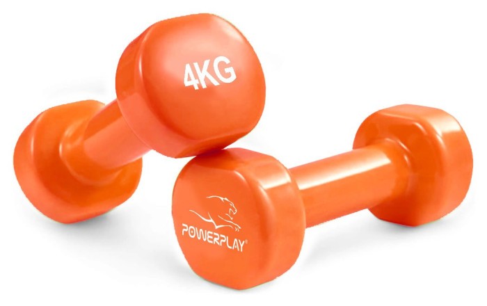 Гантели виниловые PowerPlay 4125 Achilles 2*4 кг. Оранжевые (пара - 2шт.) + Резинка для фитнеса 7,5кг