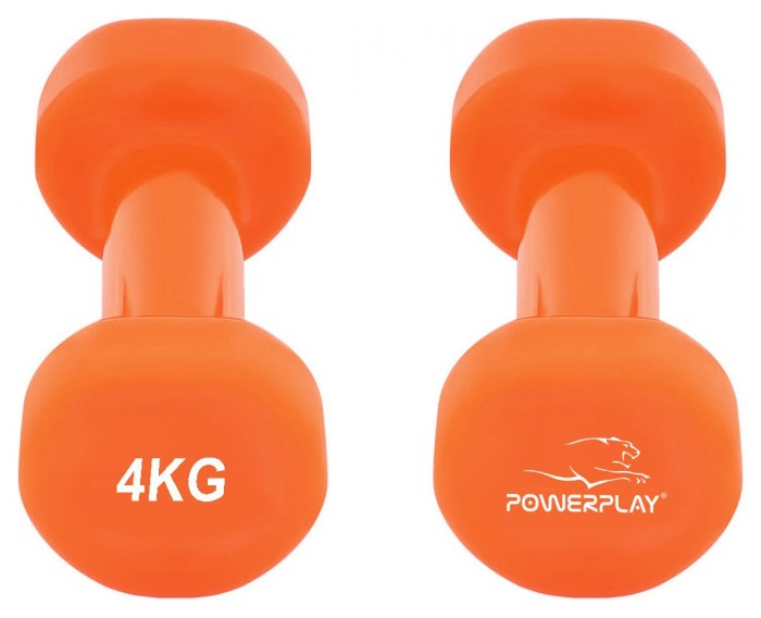 Гантели виниловые PowerPlay 4125 Achilles 2*4 кг. Оранжевые (пара - 2шт.) + Резинка для фитнеса 7,5кг