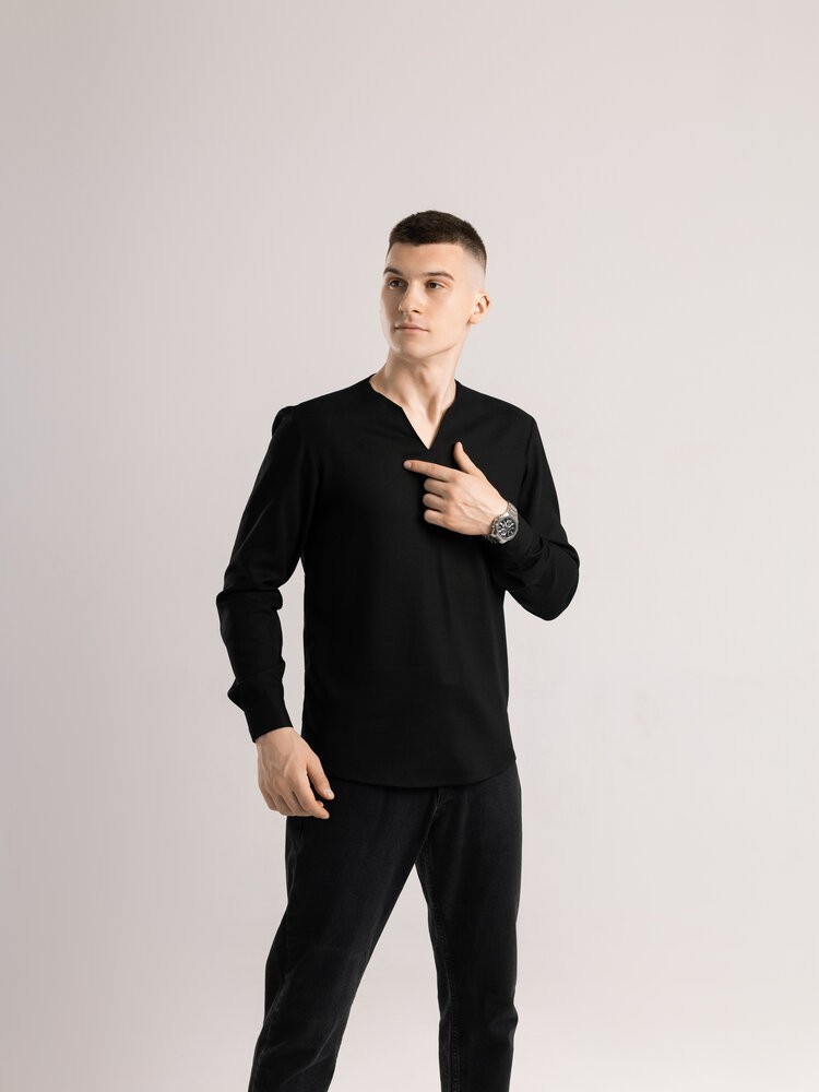 Сорочка чоловіча з довгим рукавом чорна Pobedov Horizon