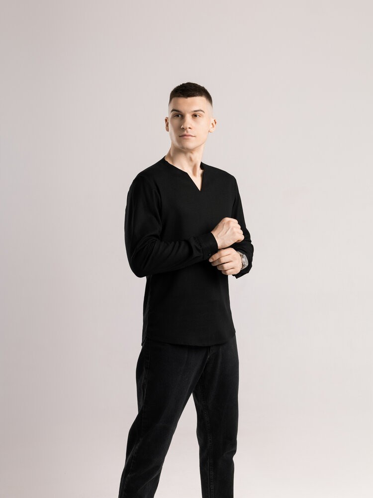 Сорочка чоловіча з довгим рукавом чорна Pobedov Horizon, укр, укр