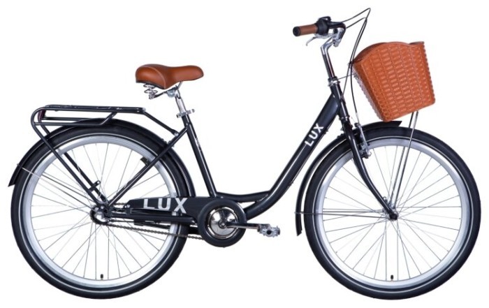 Велосипед ST 26" Dorozhnik LUX планет рама-" з багажником задн St з кошиком Pl з крилом St 2024 (темно-сірий), укр, укр
