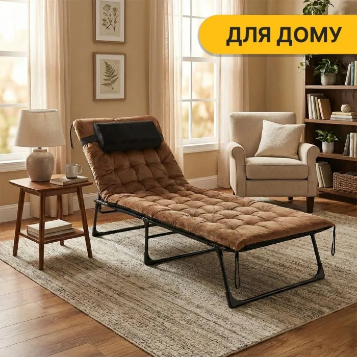 Раскладная кровать (раскладушка) с бархатным матрасом и подушкой LEOBRO Brown (LB-FB-A3-BRN)