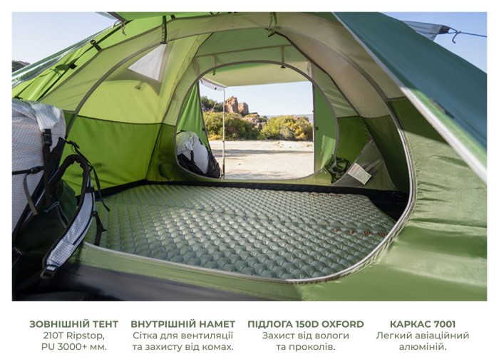 Палатка трехместная Naturehike Bleik Series Tent CNK2550WS038, зеленая