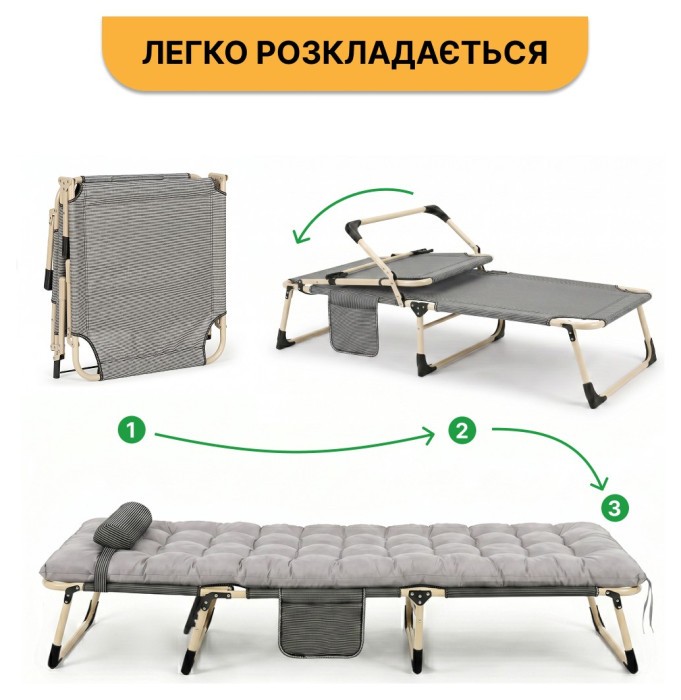 Розкладне ліжко (розкладачка) з подушкою LEOBRO Темна смужка