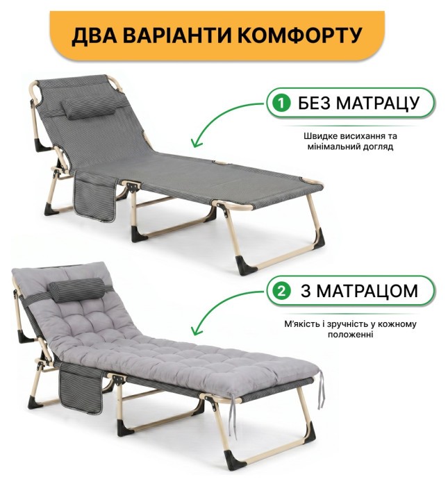 Розкладне ліжко (розкладачка) з подушкою LEOBRO Темна смужка