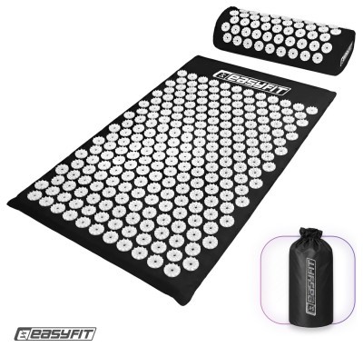 Массажный коврик Easyfit с подушкой (аппликатор Кузнецова) Черный с белым