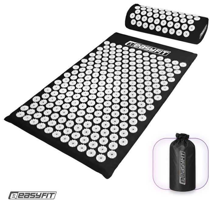 Масажний килимок Easyfit з подушкою (аплікатор Кузнєцова) Чорний з білим, укр, укр