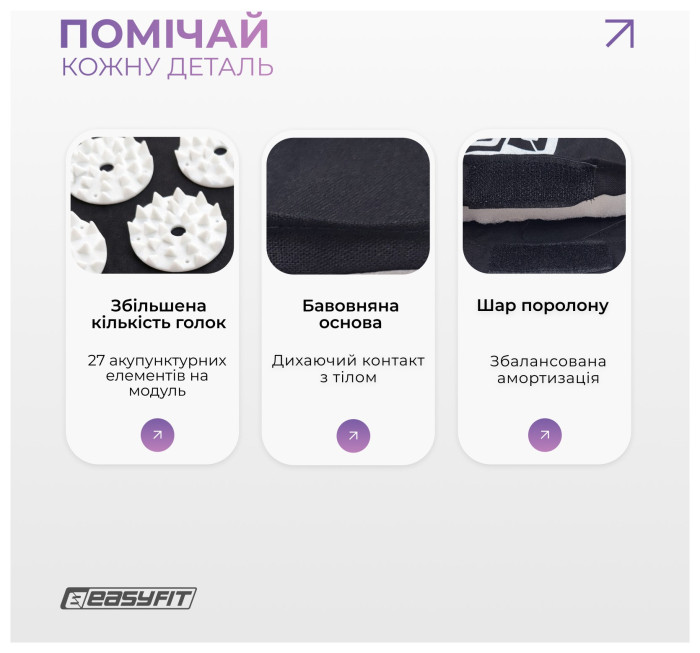 Масажний килимок Easyfit з подушкою (аплікатор Кузнєцова) Чорний з білим, укр, укр