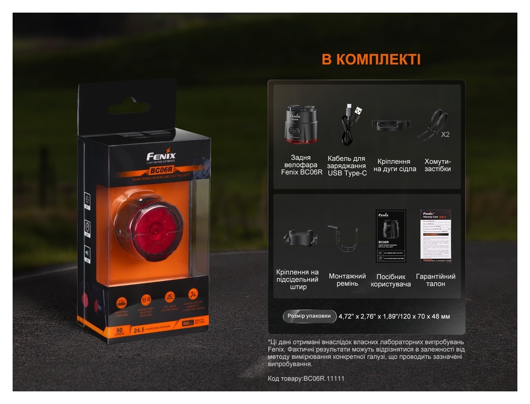 Велофара задня Fenix BC06R, укр, укр