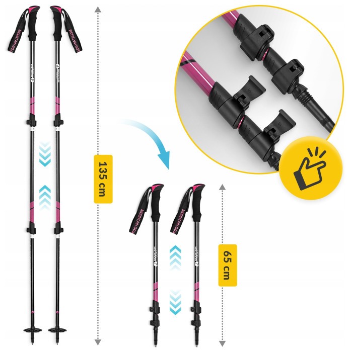 Трекінгові палиці Mountain Goat Peak+ 65-135 см Black/Pink (P-5905973404648)