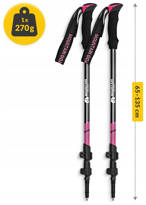 Трекінгові палиці Mountain Goat Peak+ 65-135 см Black/Pink (P-5905973404648)