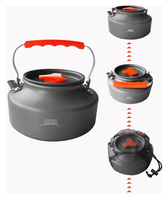 Набір туристичного посуду (каструля з кришкою, сковорідка, 2 тарілки, ложка, черпак та губка) BRS-151, алюміній