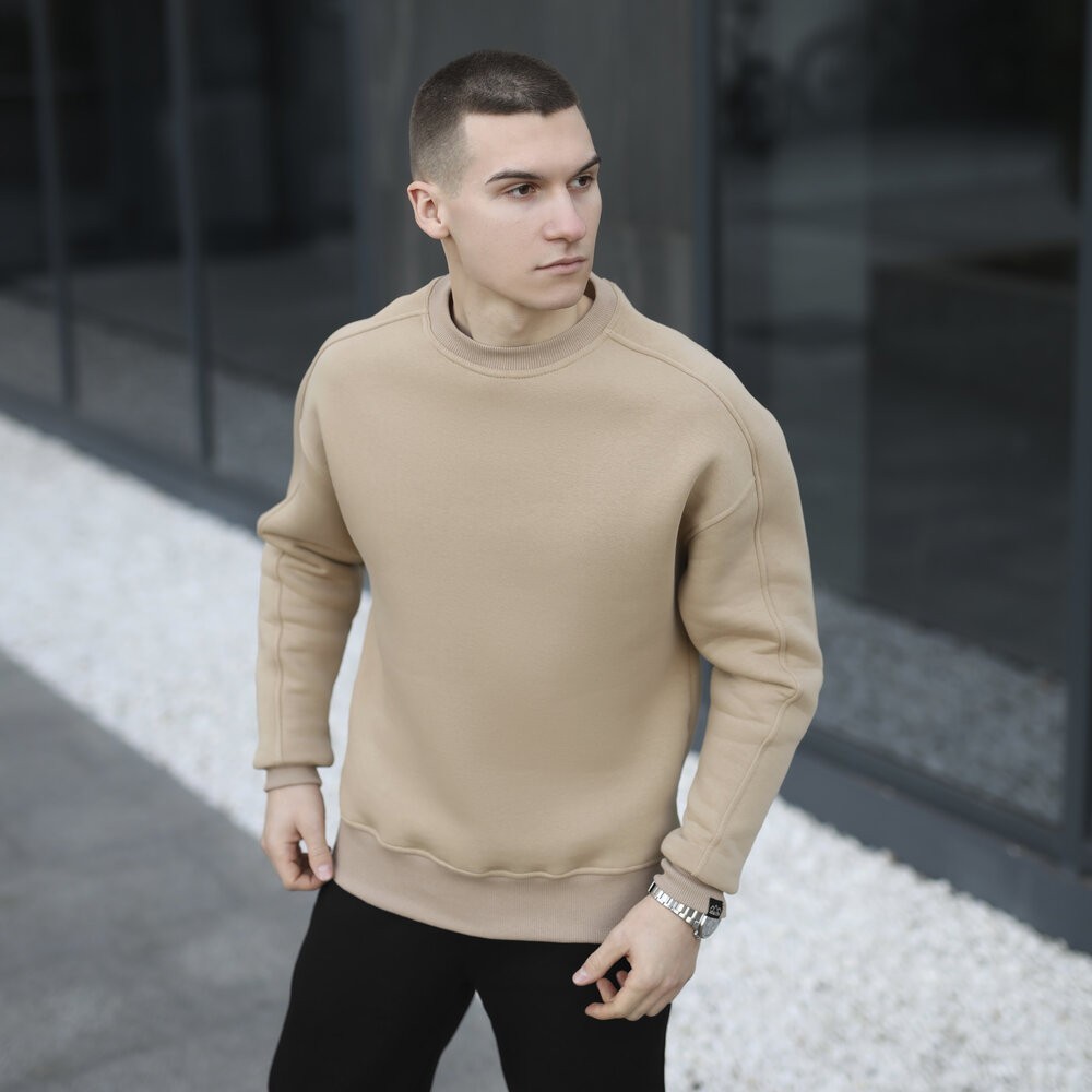 Бежевый свитшот теплый для мужчин. Оверсайз свитшот бежевый Pobedov Hubble