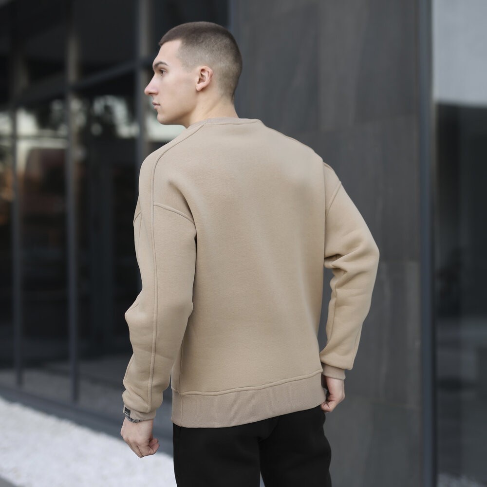 Бежевий світшот теплий для чоловіків. Оверсайз світшот бежевий Pobedov Hubble