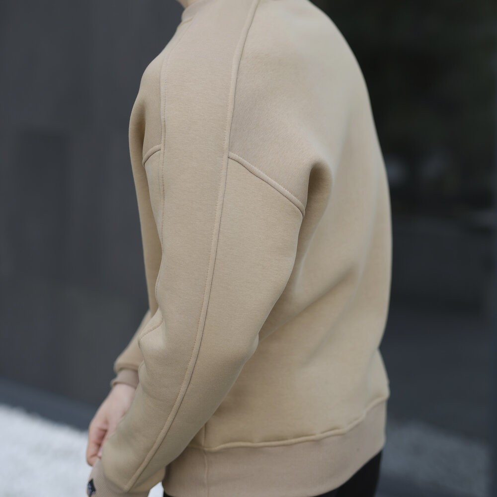 Бежевый свитшот теплый для мужчин. Оверсайз свитшот бежевый Pobedov Hubble