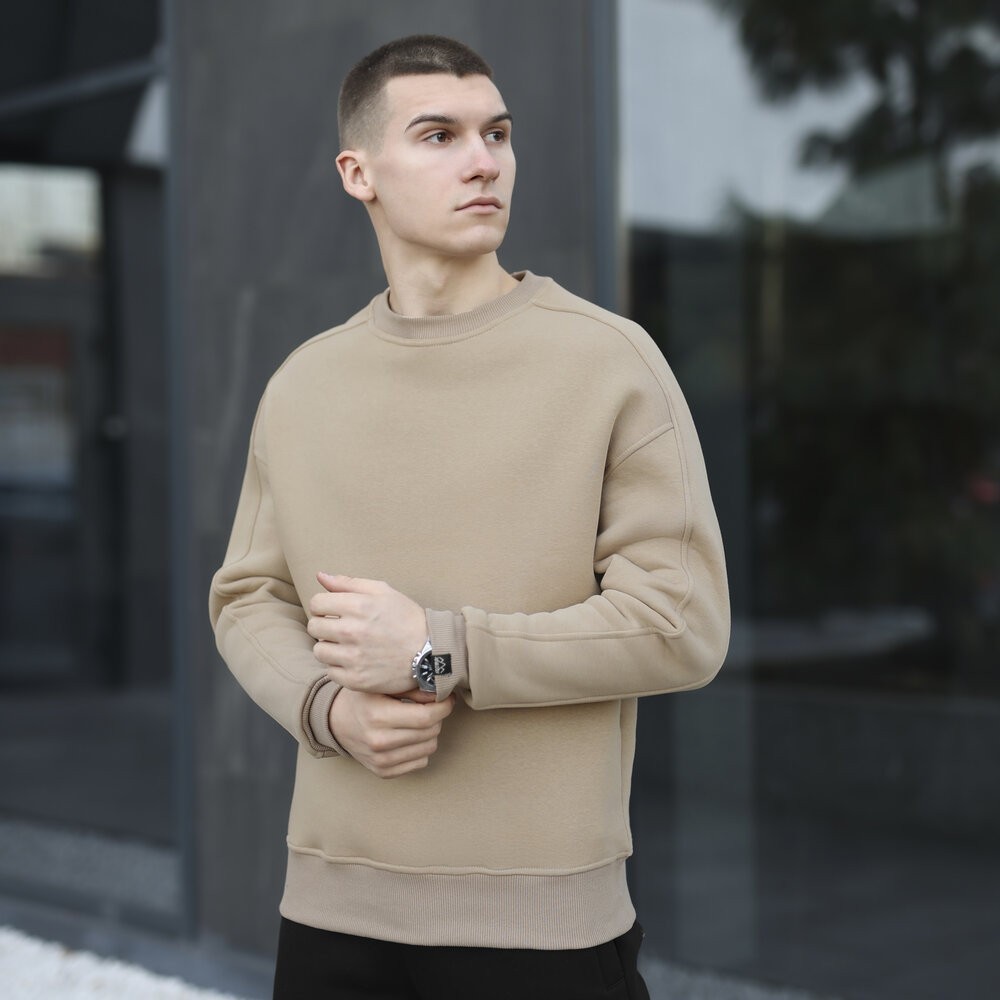 Бежевый свитшот теплый для мужчин. Оверсайз свитшот бежевый Pobedov Hubble