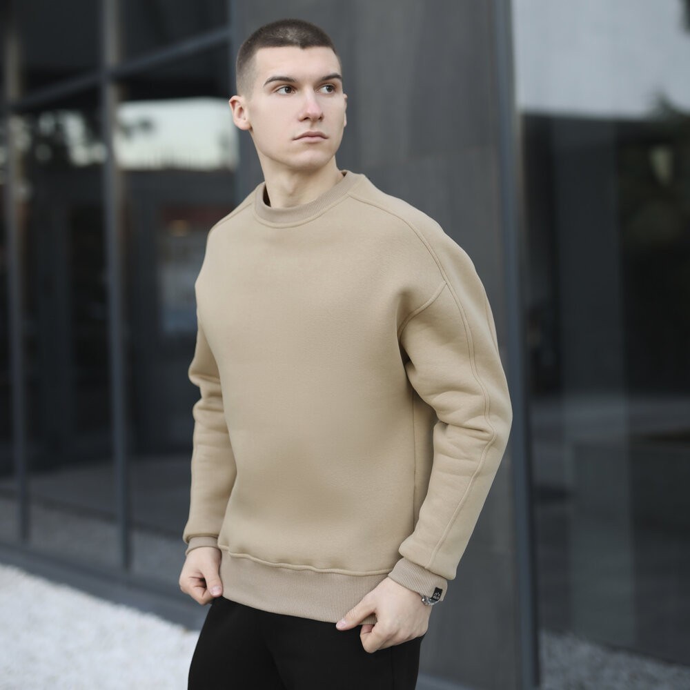 Бежевый свитшот теплый для мужчин. Оверсайз свитшот бежевый Pobedov Hubble