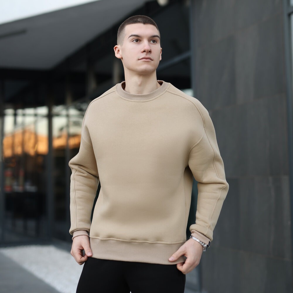 Бежевый свитшот теплый для мужчин. Оверсайз свитшот бежевый Pobedov Hubble