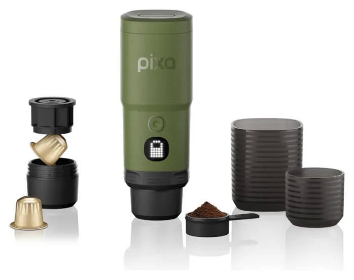 Портативная электрическая эспрессо кофеварка Wacaco Pixapresso для молотого кофе и капсул, оливково-зеленая.