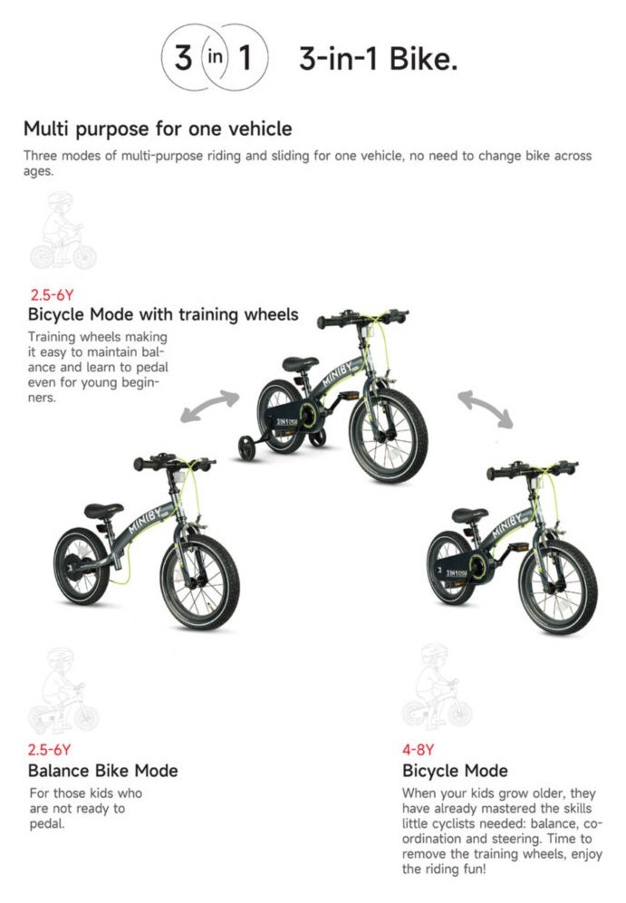 Велосипед 3in1 Q PLAY MINIBY Solid grey 7339 (Solid grey 7339)