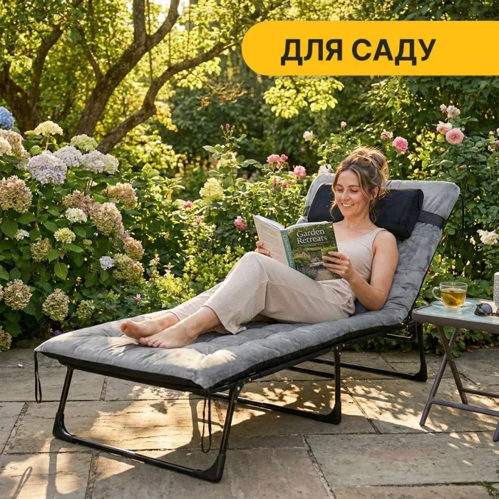 Раскладная кровать (раскладушка) с бархатным матрасом и подушкой LEOBRO Grey (LB-FB-A3-GRY)