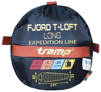 Спальный мешок Tramp Fjord Long кокон правый orange/grey 225/80-55 UTRS-049L