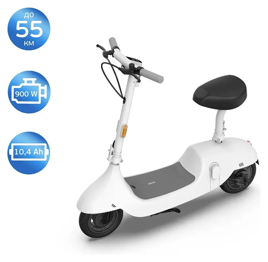 Електросамокат з сидінням OKAI Ceetle PRO EA10C White 10', 350(900)W, 25Km/h, 10.4Ah, 55Km, 20%, NFC, App.29kg (KOS_EA10C-W)