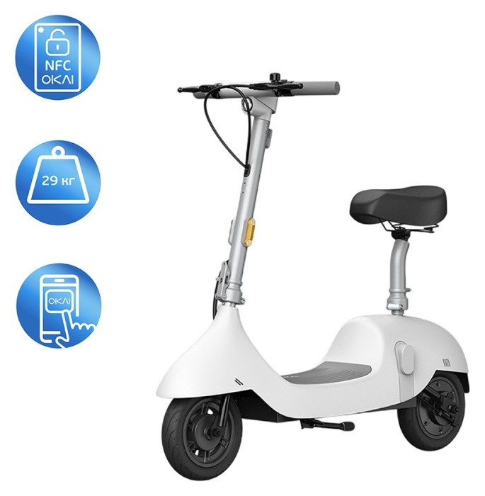 Електросамокат з сидінням OKAI Ceetle PRO EA10C White 10', 350(900)W, 25Km/h, 10.4Ah, 55Km, 20%, NFC, App.29kg