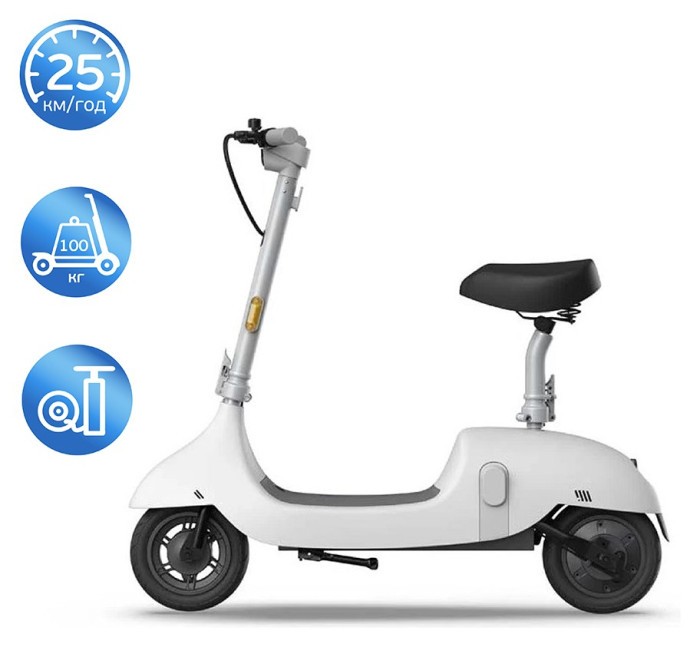 Електросамокат з сидінням OKAI Ceetle PRO EA10C White 10', 350(900)W, 25Km/h, 10.4Ah, 55Km, 20%, NFC, App.29kg