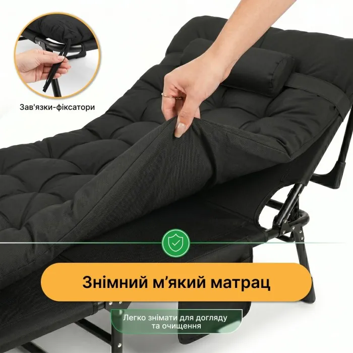 Розкладне ліжко (розкладачка) з подушкою LEOBRO Темно-сіре (FB-S04-PPB)
