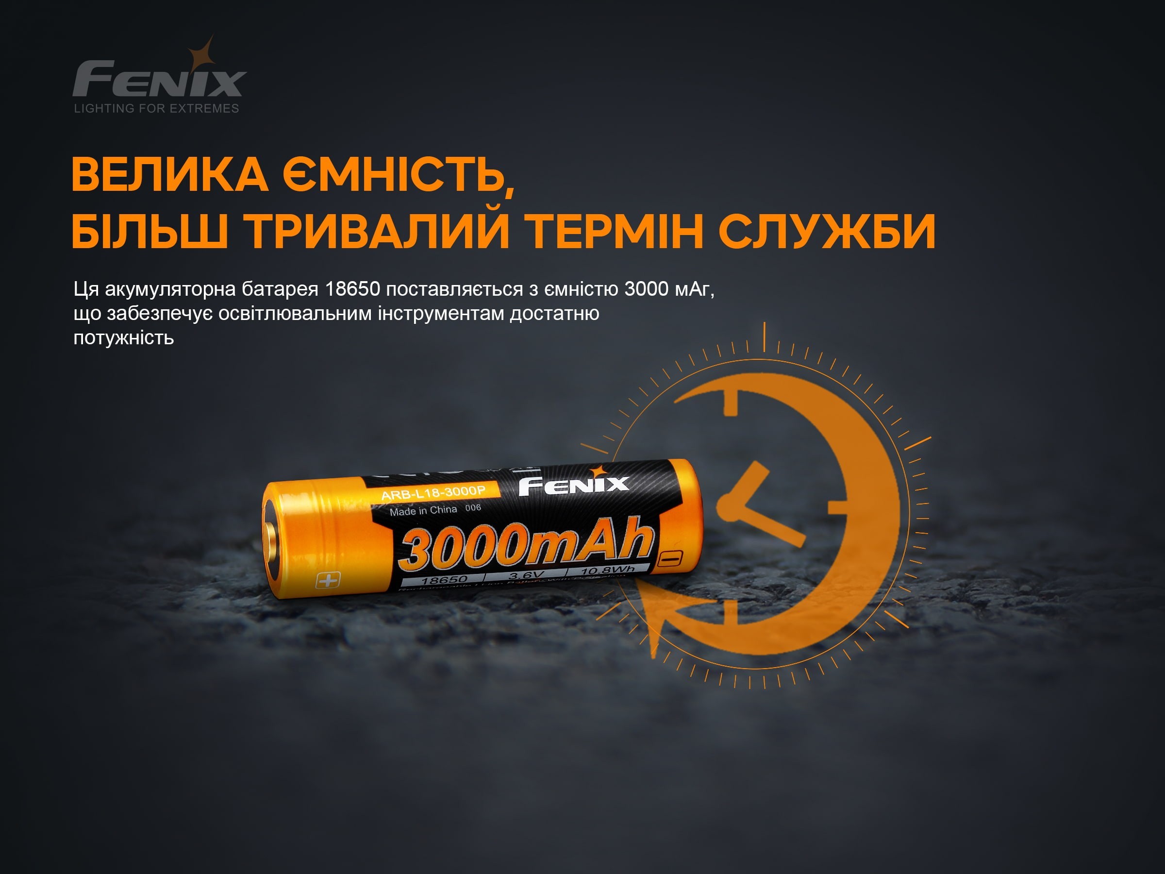 Акумулятор 18650 Fenix (3000 mAh), укр, укр