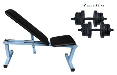 Лава для жима лежа универсальная регулируемая + Гантели композитные RN-Sport по 11 кг.