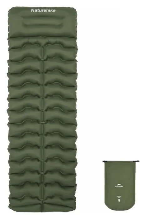Матрац туристичний надувний одномісний Naturehike CNK2550WS019, 200x60x9.5 см, зелений, прямокутний із мішком для надування